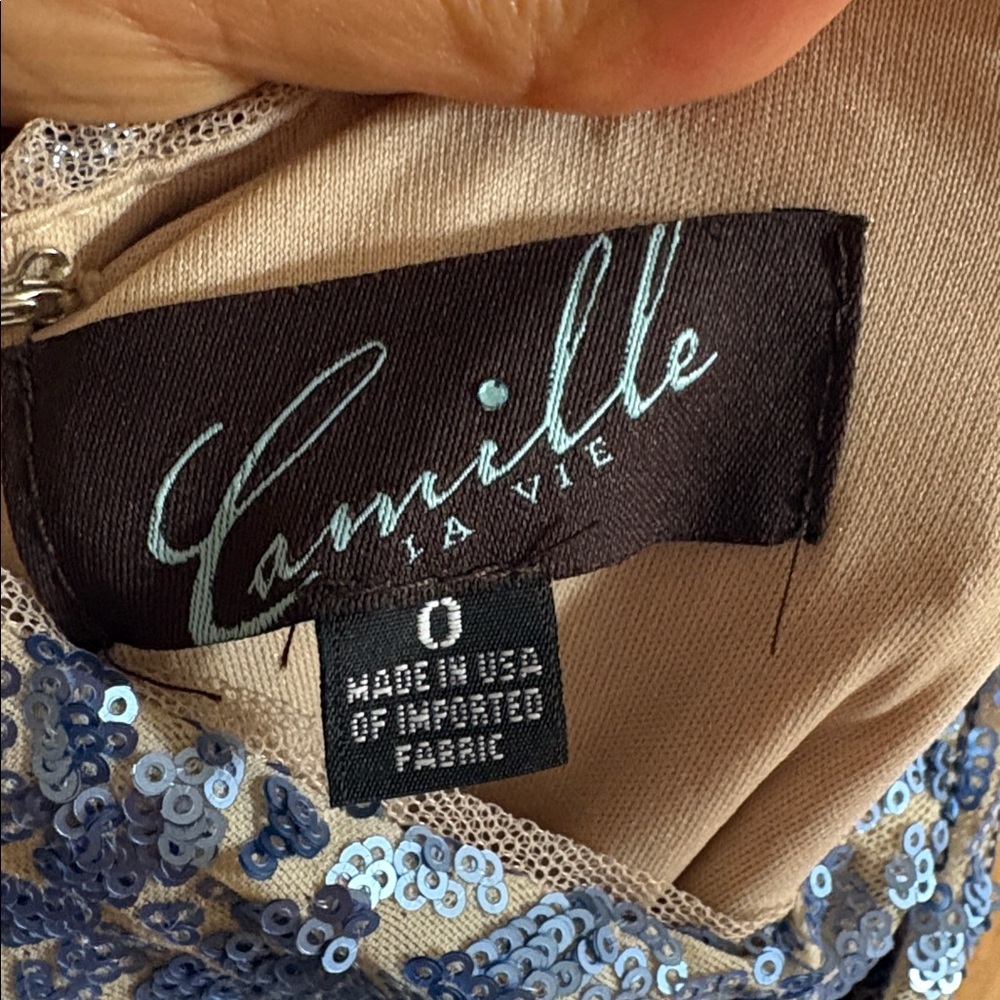 Camille La Vie Blue and nude Backless prom Dress - Picture 2 of 9
